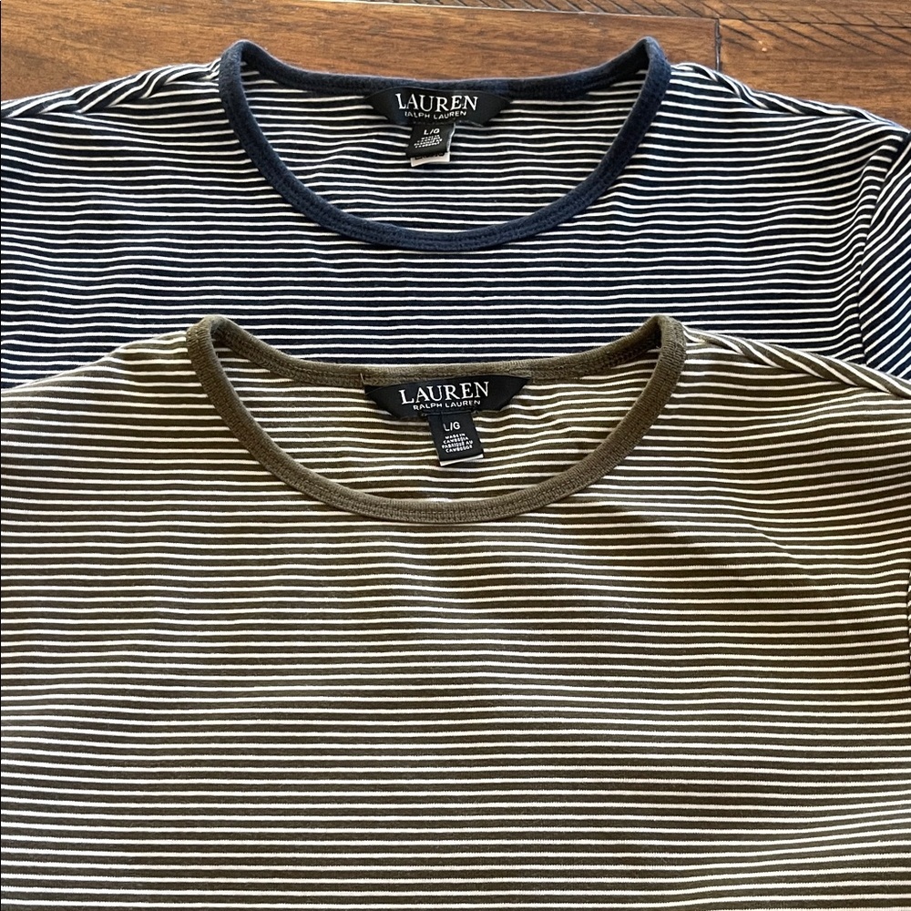 Lauren Ralph Lauren classic striped tee T-shirts sz large green / blue (w flaws)